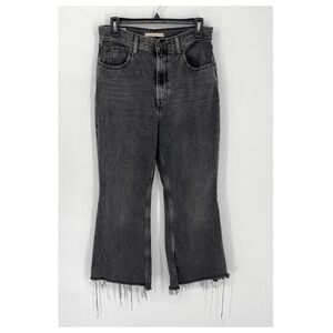 Levi's Women's Premium 70s High Flare Jeans Frayed Hem Faded Stretchy 28 Black